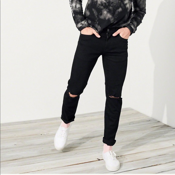 hollister black ripped jeans mens
